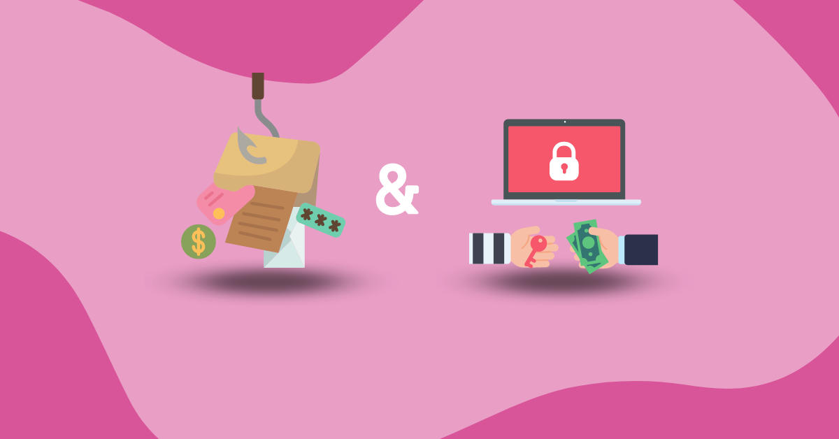 Phishing scams and ransomware graphic