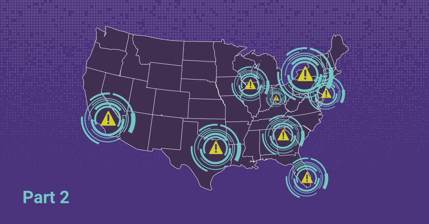 Top 5 cybersecurity affected US states graphic